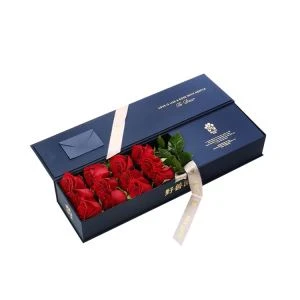 Kotak Pengiriman Bunga Kotak Hadiah Mewah Blue Paper Rose Flower Bouquet Gift Box